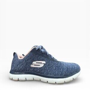 Skechers Flex Appeal 2.0 Womens Sneakers Navy Blue Pink Lace Up 8  Wide Sporty